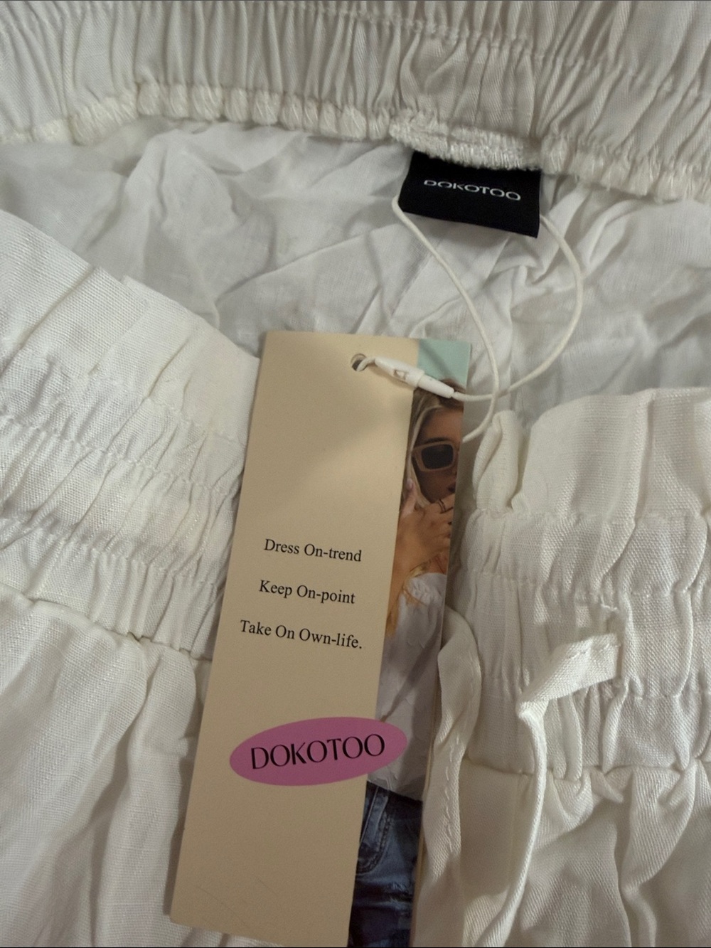 Women's White Wide-Leg Drawstring Pants - Picture 8 of 9